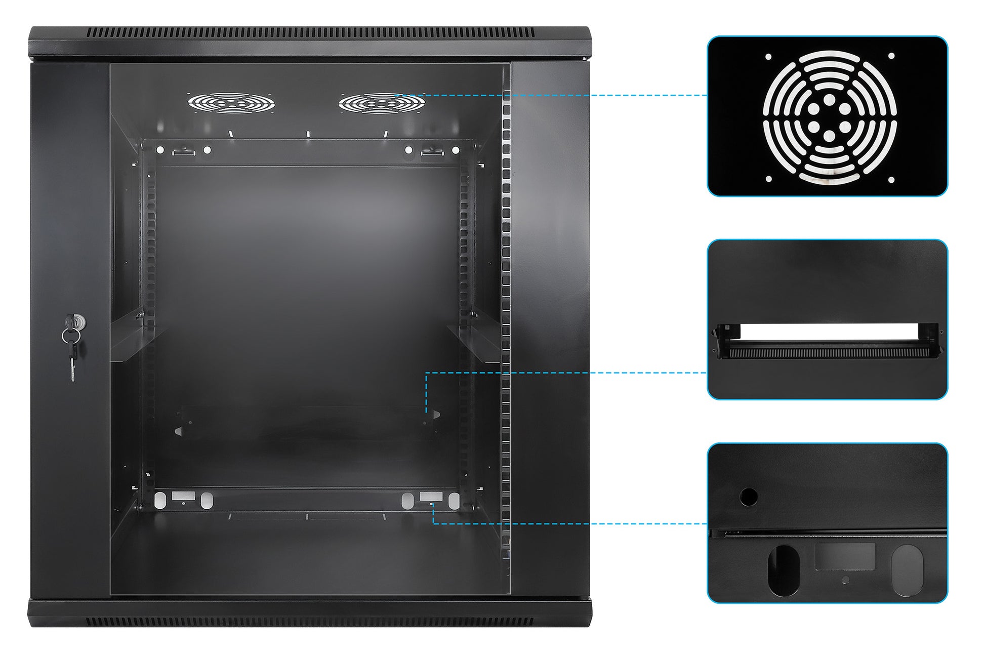 19" Wallmount Cabinet, 12U, 600 mm (23.6 in.) Depth, Black Image 6