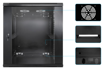 19" Wallmount Cabinet, 12U, 600 mm (23.6 in.) Depth, Black Image 6