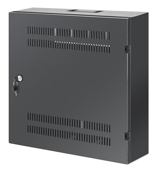 Low-Profile 19" Wall Mount Network Cabinet with 4U Horizontal and 2U Vertical Rails, Black Image 1