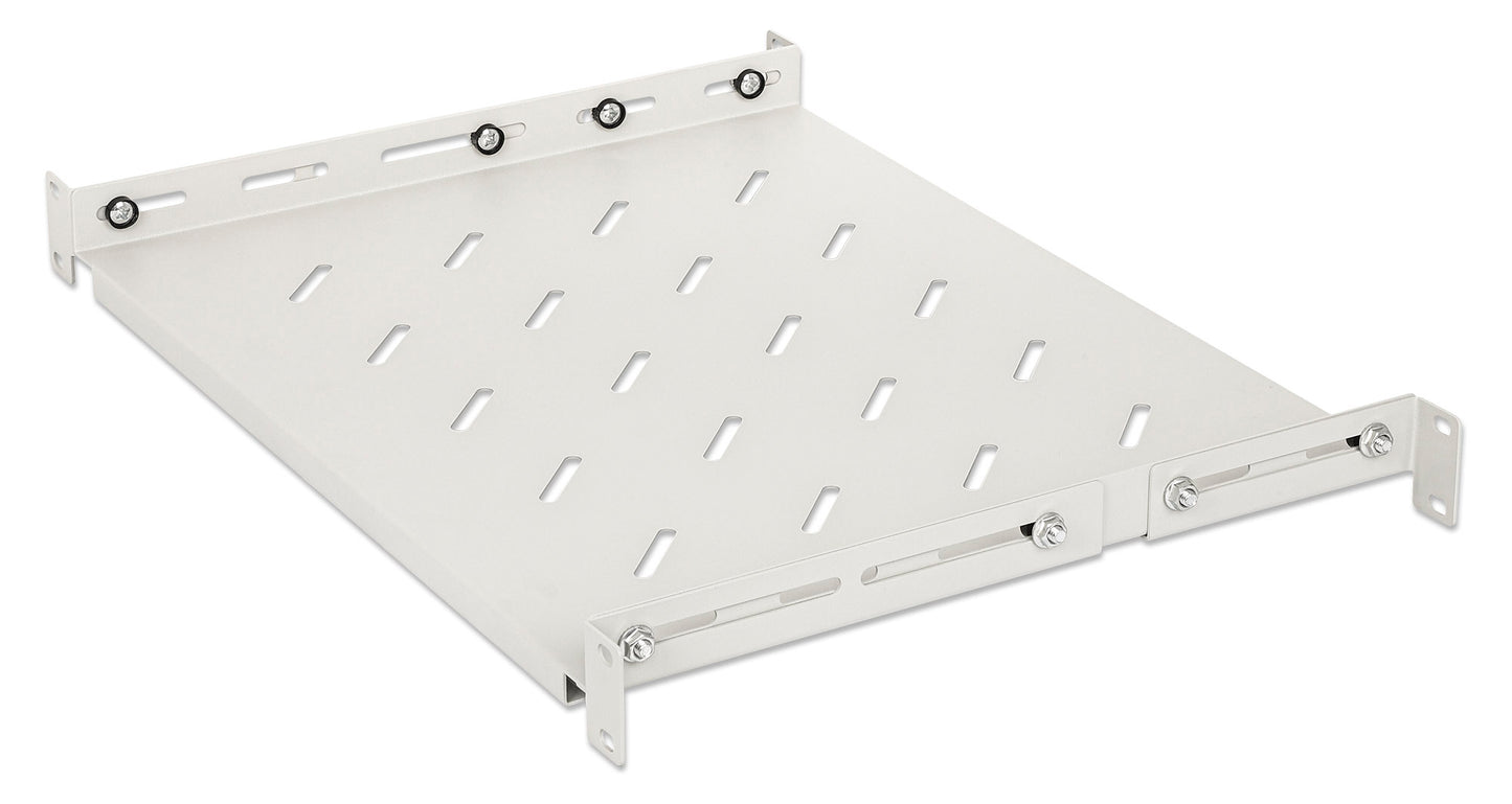19" Shelf with Variable Rails for Fixed Mounting, 1U, 350 mm Depth, Gray Image 1