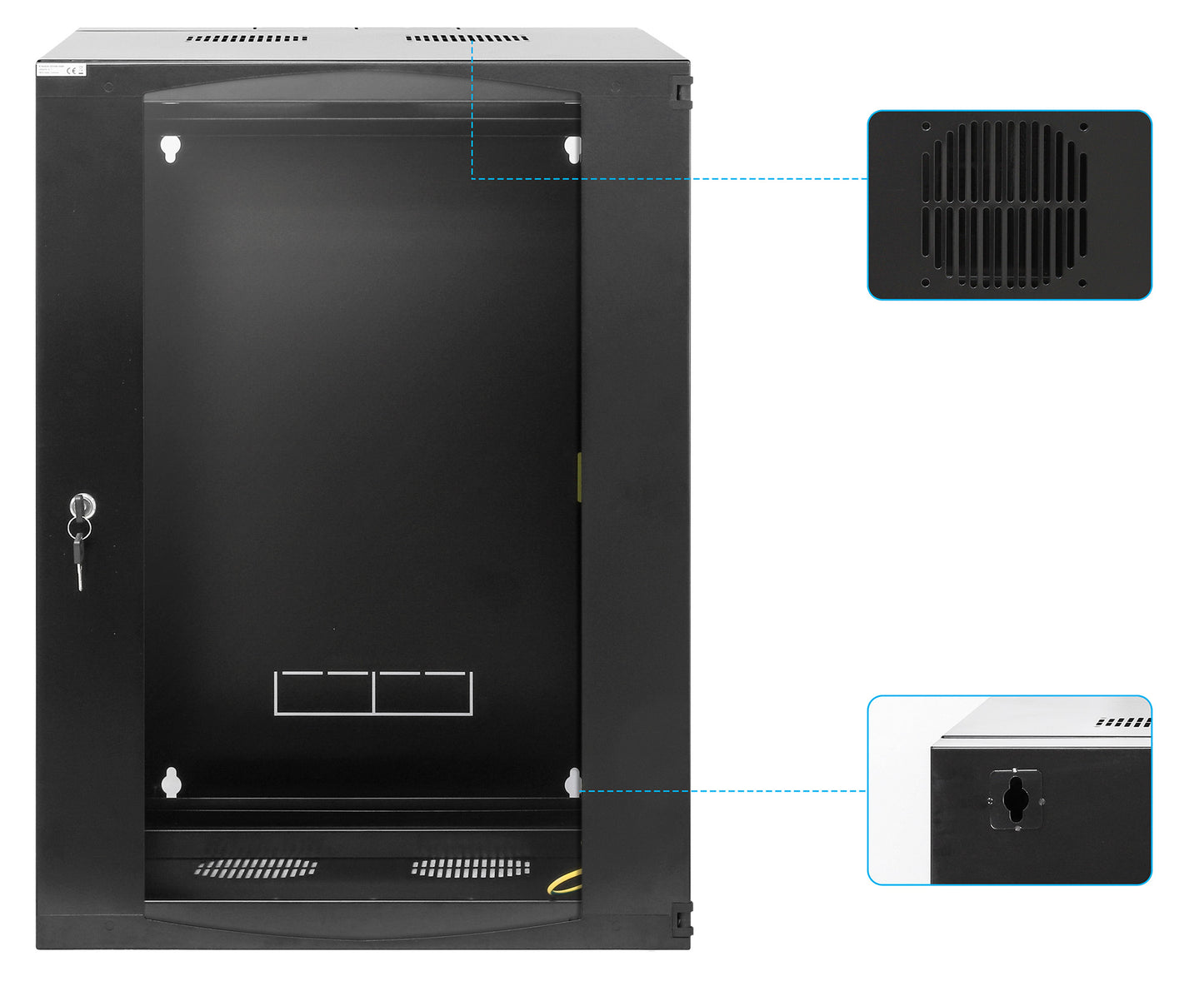 19" Double Section Wallmount Cabinet, 15U, 450 mm (17.7 in.) Depth, Black Image 7