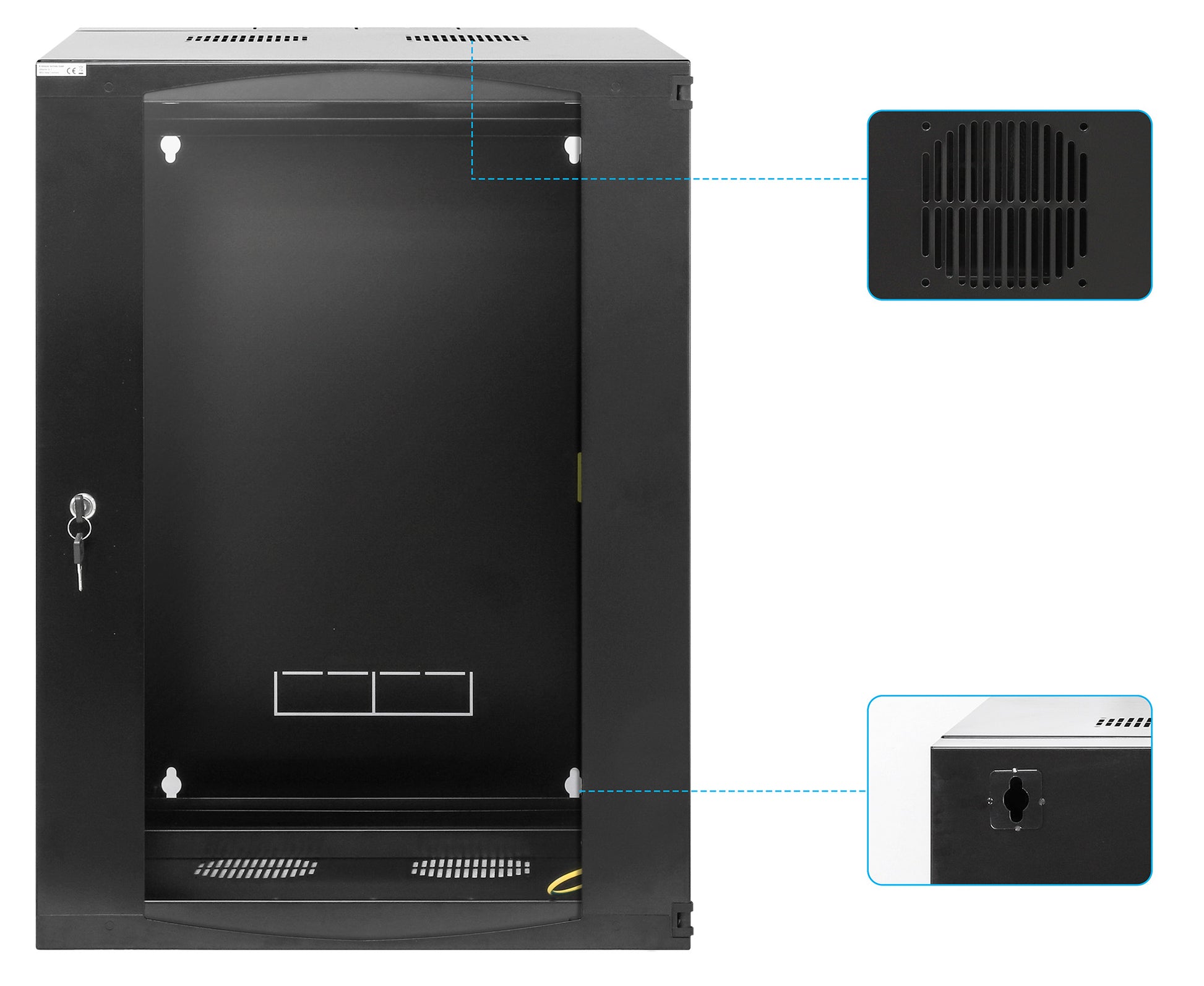 19" Double Section Wallmount Cabinet, 15U, 450 mm (17.7 in.) Depth, Black Image 7