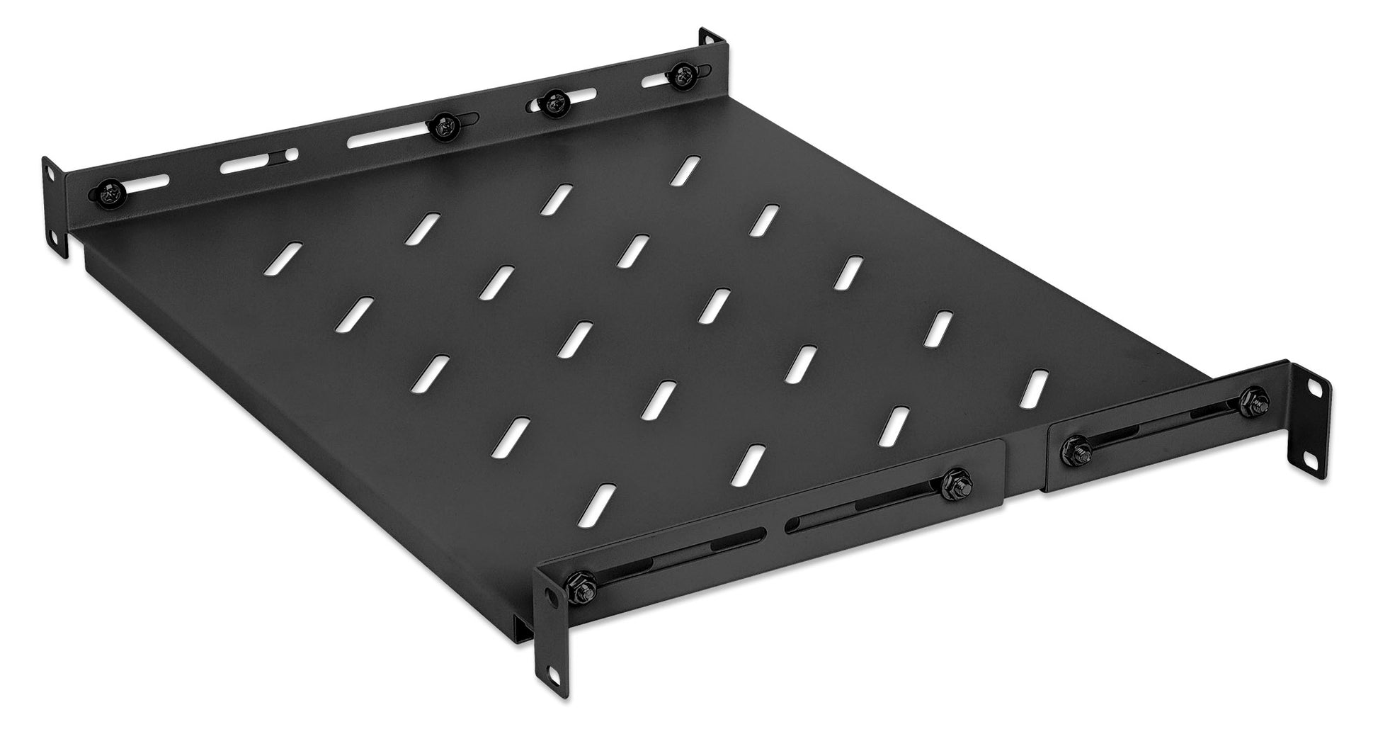 19" Shelf with Variable Rails for Fixed Mounting, 1U, 350 mm Depth, Black Image 1
