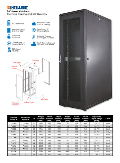 19" Server Cabinet, Standard Line, 47U, 1000 (D) x 800 (W) mm, Black Image 6