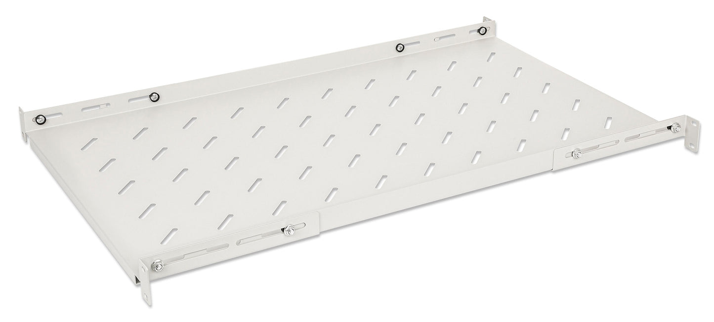 19" Shelf with Variable Rails for Fixed Mounting, Shelf Depth 750 mm, Gray Image 1