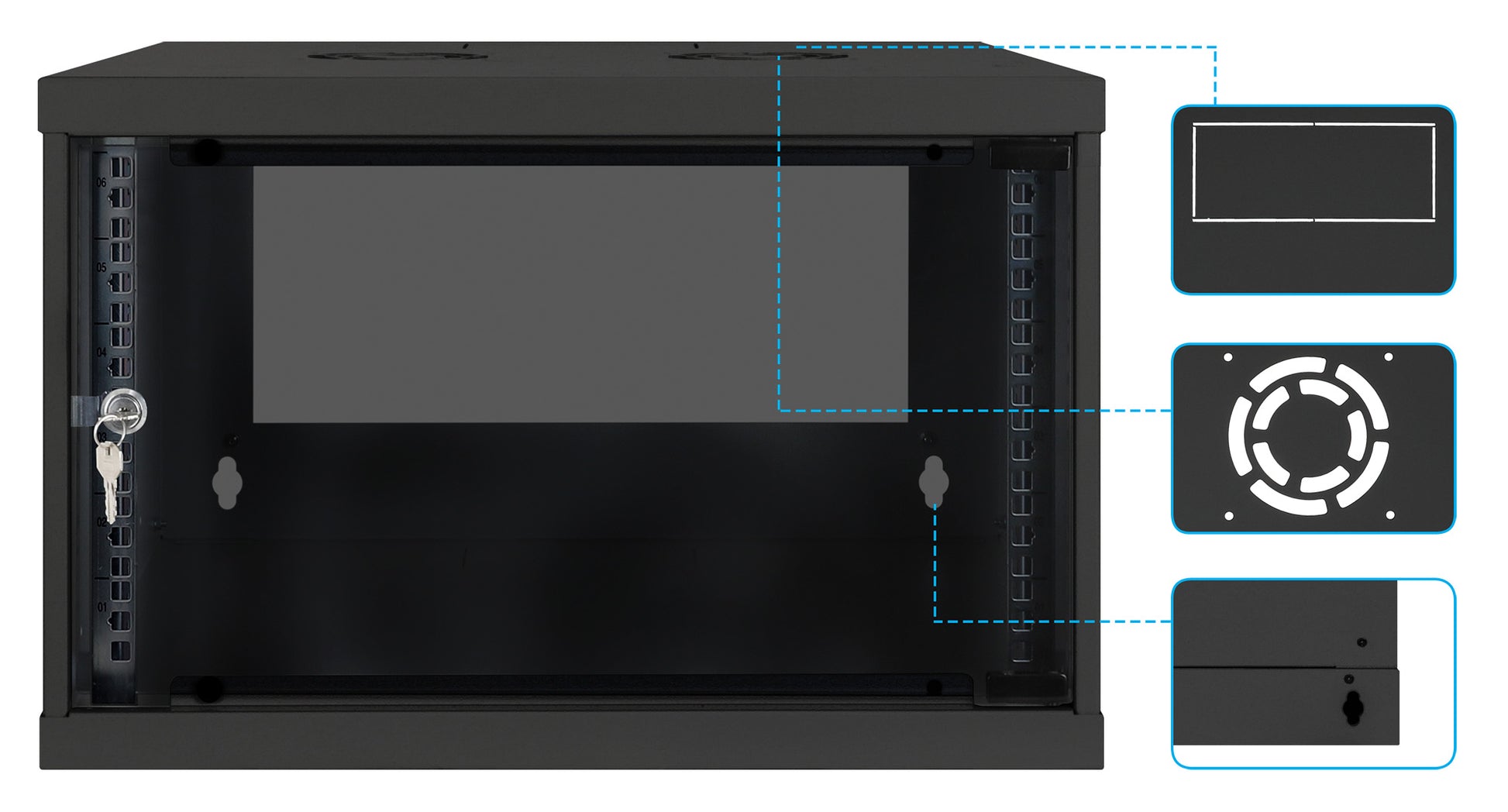 6U 19" Wall Mount Network Cabinet, Basic Line, 400 mm Depth, Black Image 8