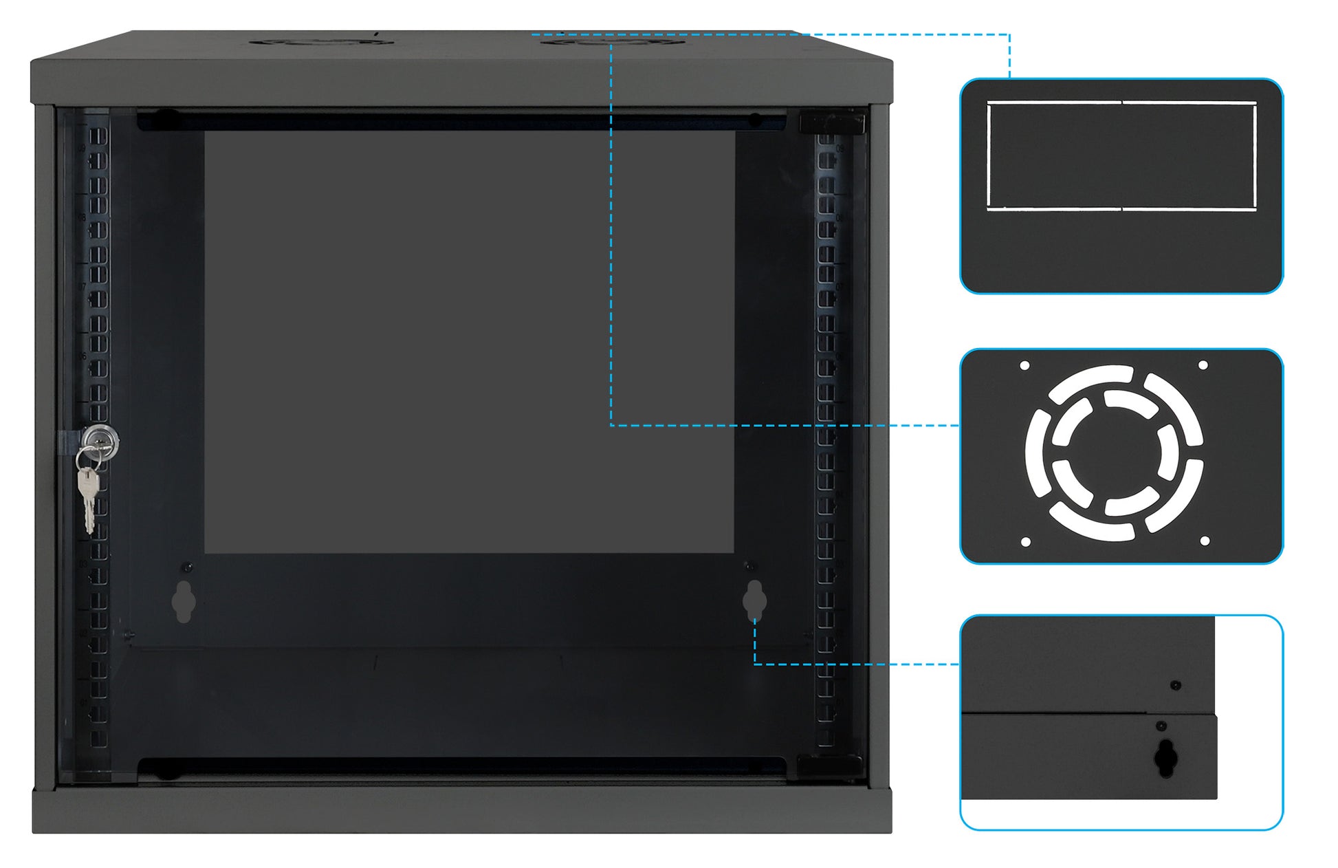 9U 19" Wall Mount Network Cabinet, Basic Line, 400 mm Depth, Black Image 8