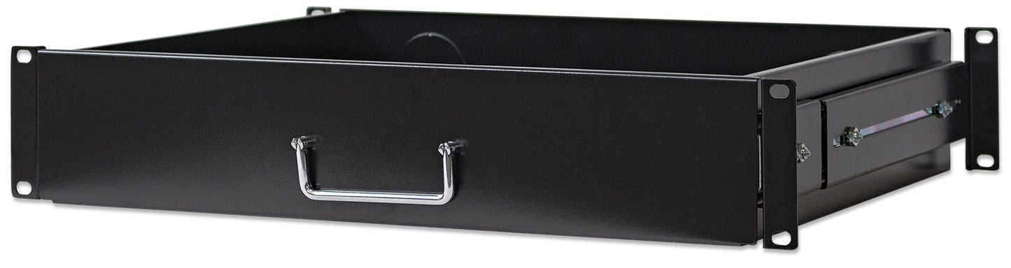 19" Storage Drawer Shelf, 2U, 350 mm Depth, Black Image 1