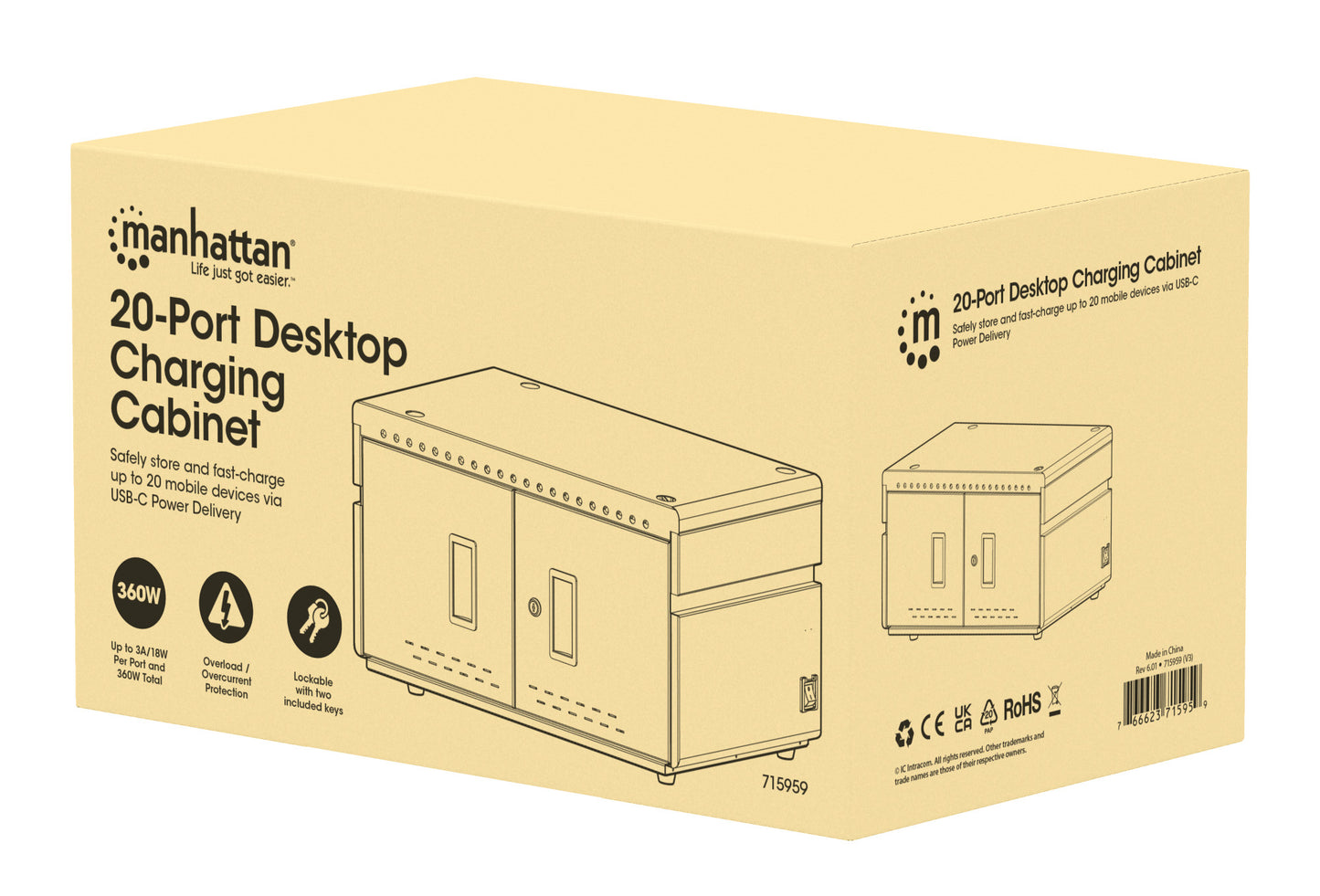20-Port USB-C Desktop Charging Cabinet - 18W per Port Packaging Image 2