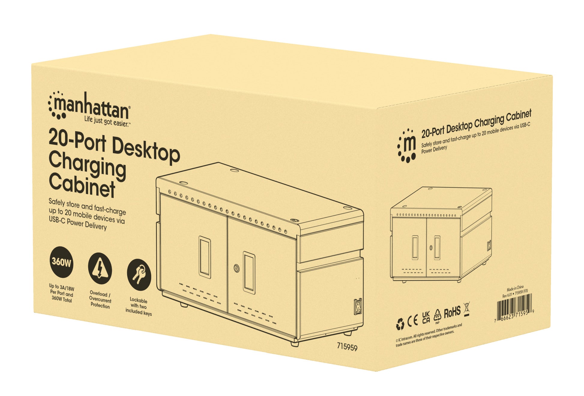 20-Port USB-C Desktop Charging Cabinet - 18W per Port Packaging Image 2