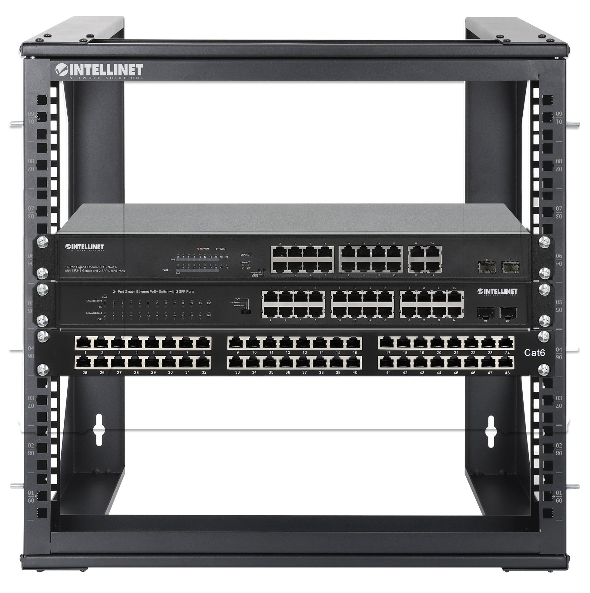 19" Wall Mount 2-Post Open Frame Network Rack, 9U Image 7