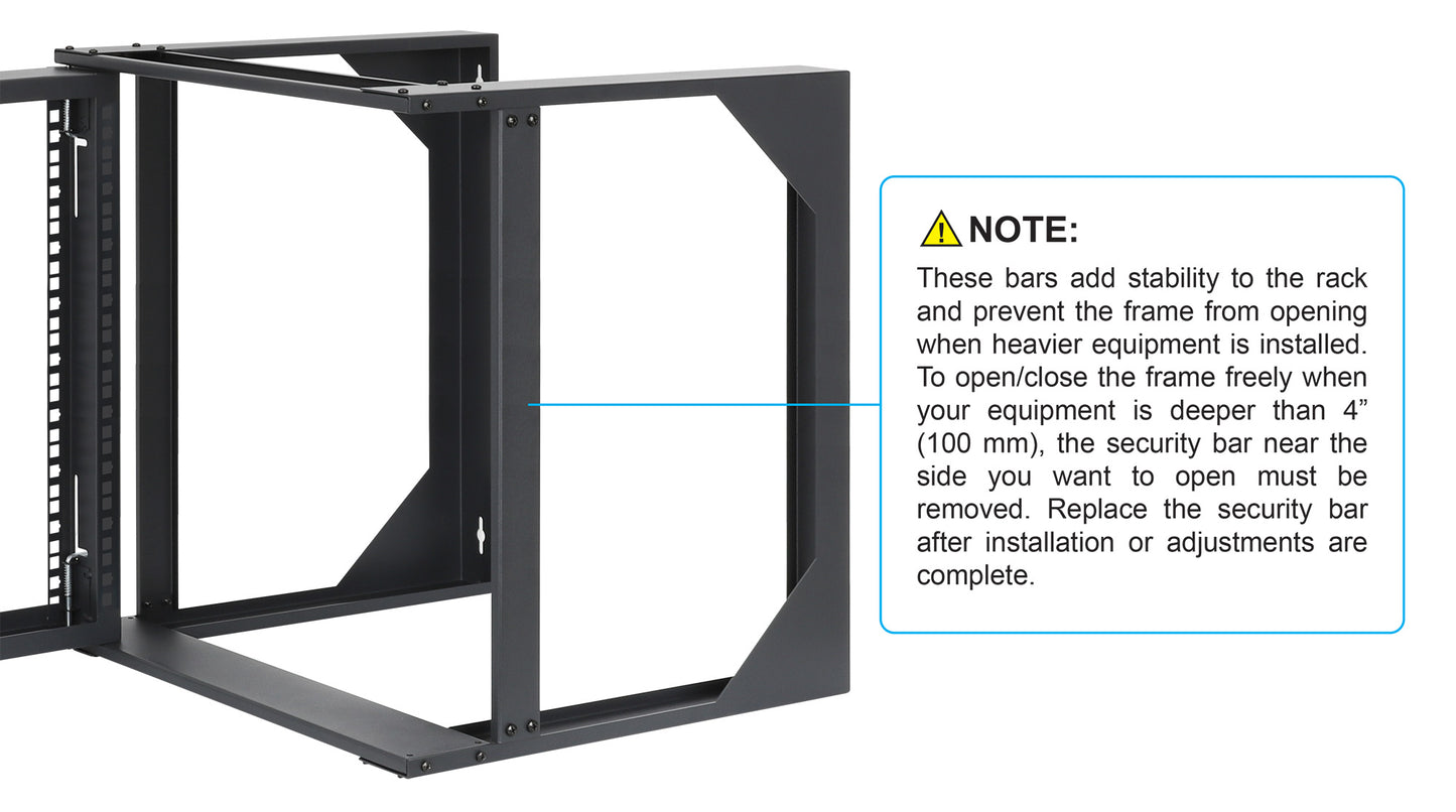 19" Wall Mount 2-Post Open Frame Network Rack, 9U Image 8