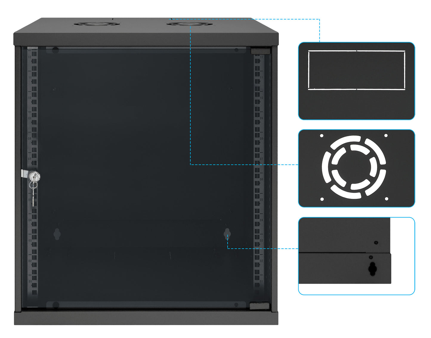 12U 19" Wall Mount Network Cabinet, Basic Line, 400 mm Depth, Black Image 9