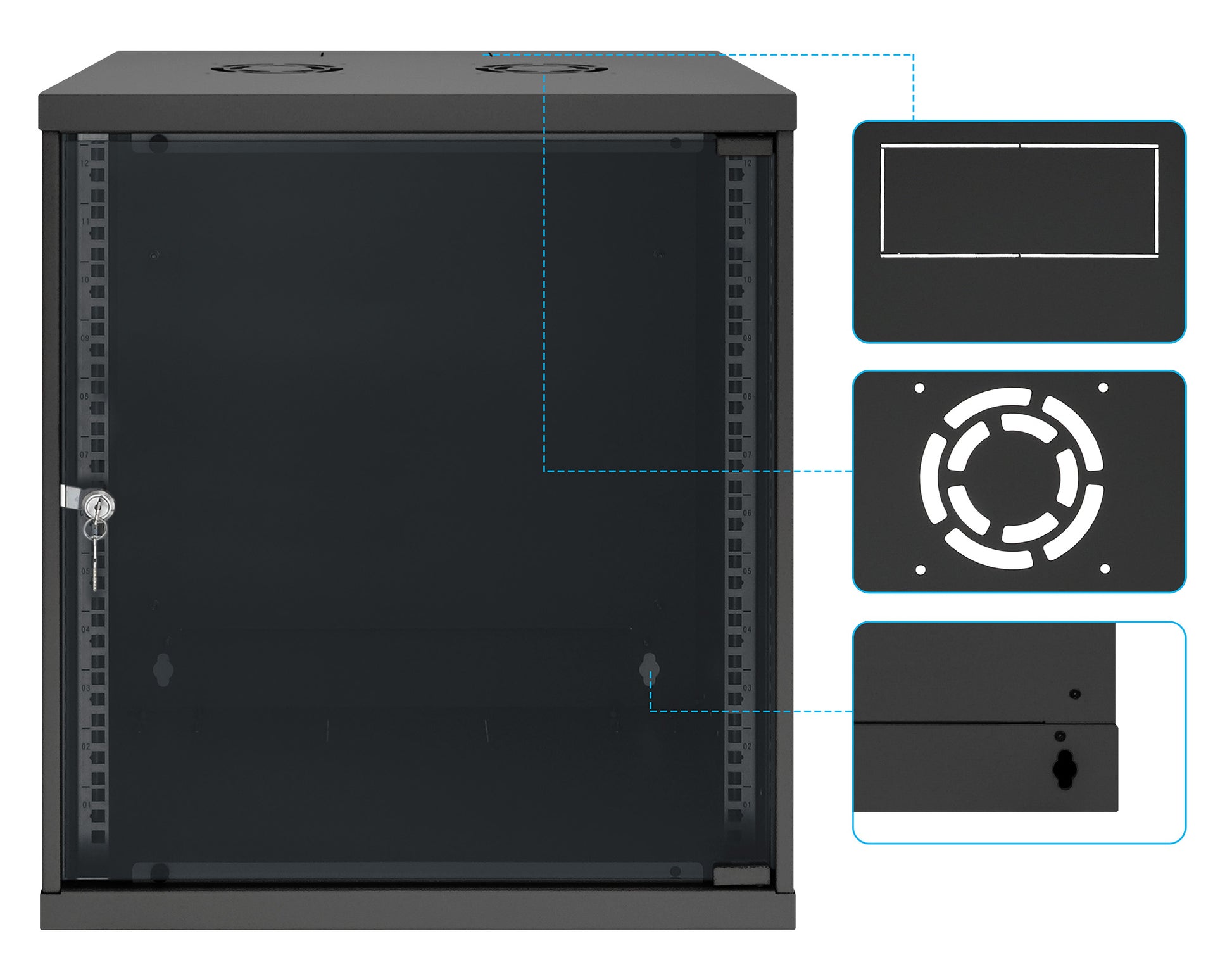 12U 19" Wall Mount Network Cabinet, Basic Line, 400 mm Depth, Black Image 9
