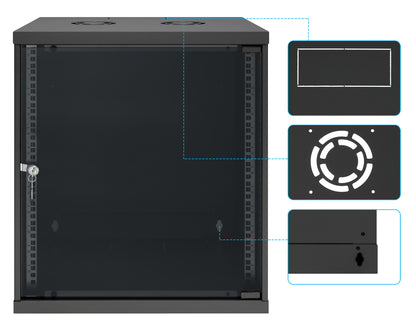 12U 19" Wall Mount Network Cabinet, Basic Line, 400 mm Depth, Black Image 9