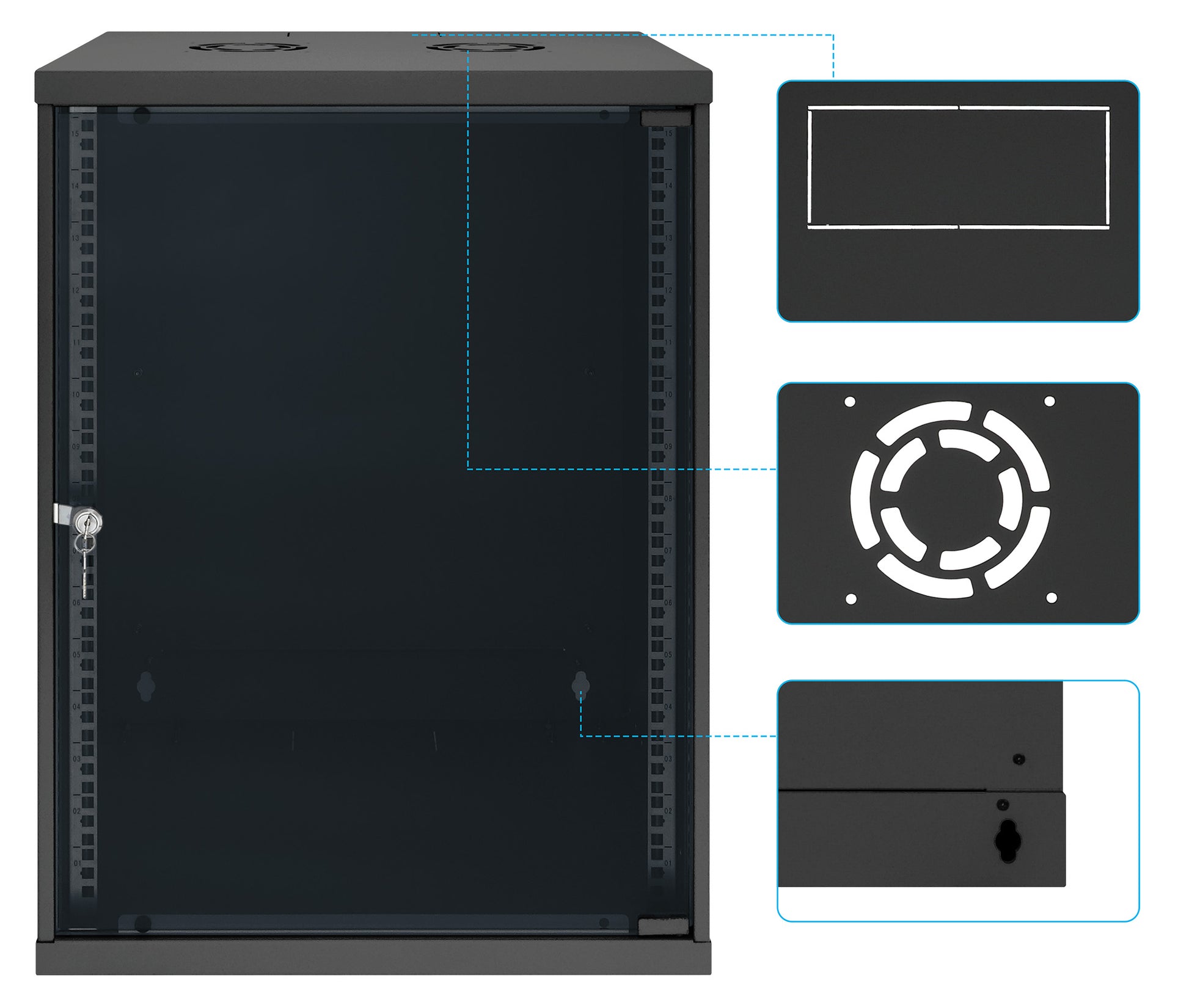 15U 19" Wall Mount Network Cabinet, Basic Line, 400 mm Depth, Black Image 9