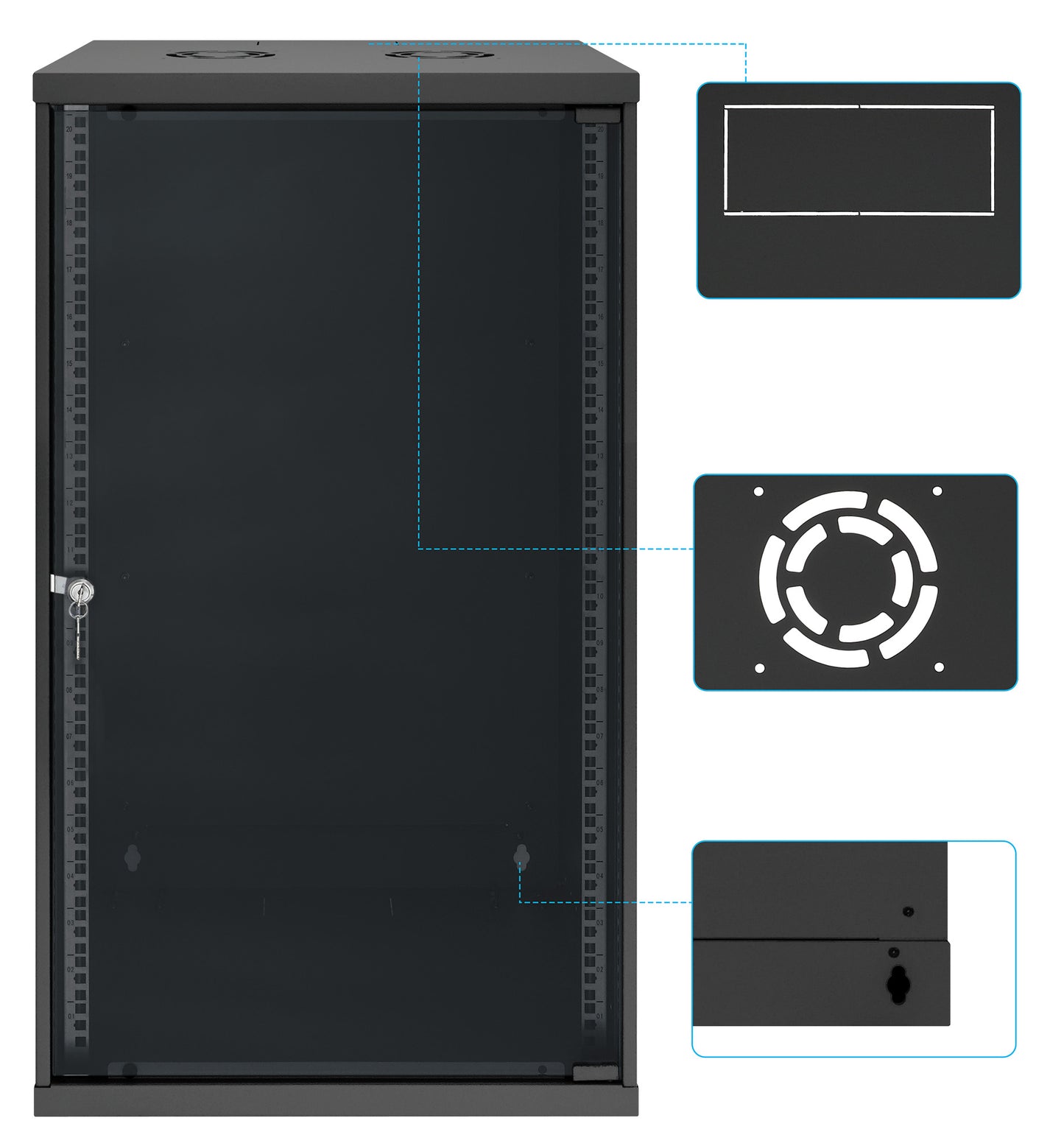 20U 19" Wall Mount Network Cabinet, Basic Line, 400 mm Depth, Black Image 9