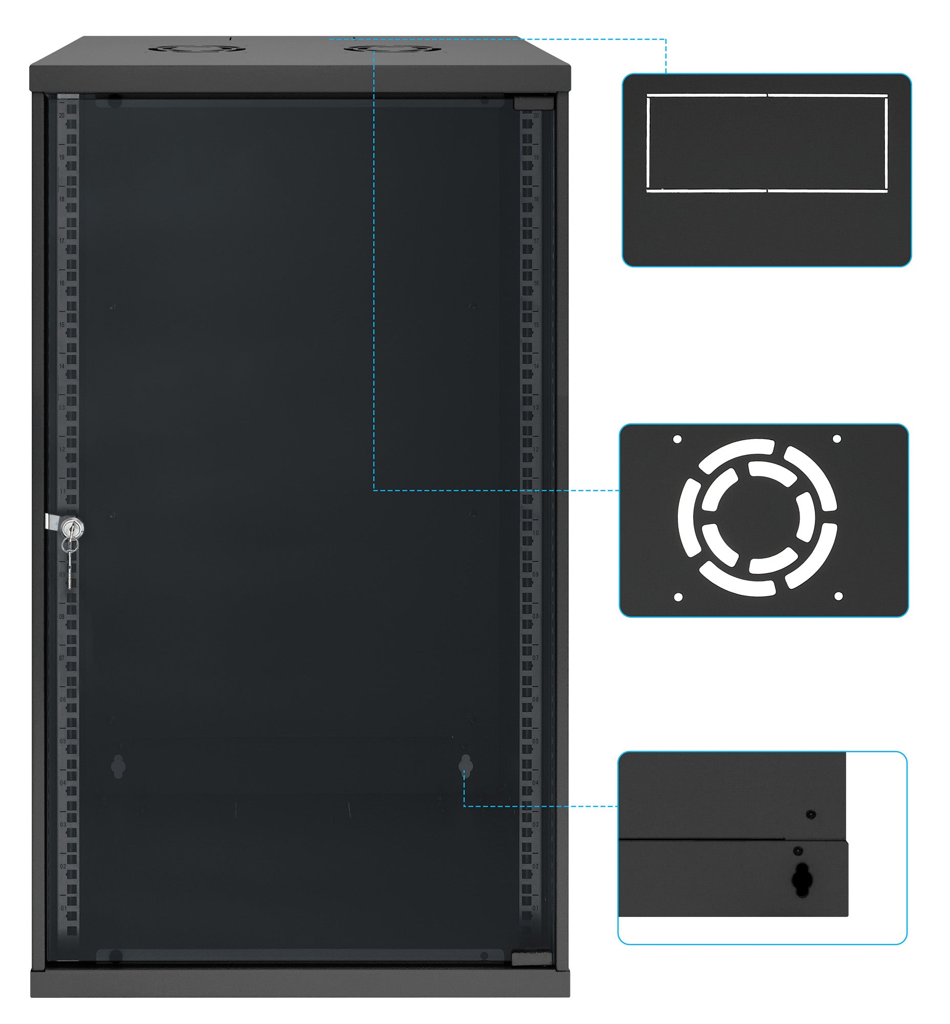 20U 19" Wall Mount Network Cabinet, Basic Line, 400 mm Depth, Black Image 9