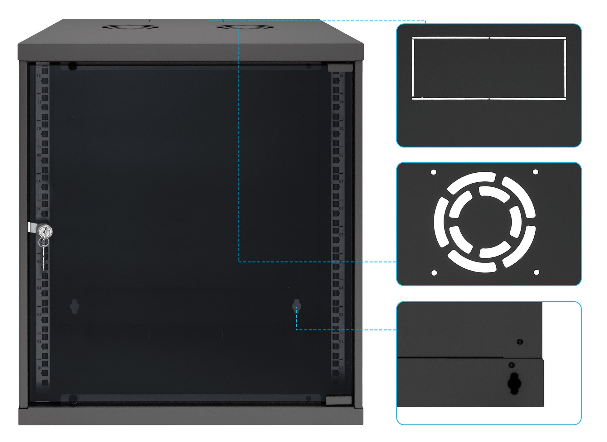 12U 19" Wall Mount Network Cabinet, Basic Line, 560 mm Depth, Black Image 9
