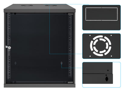 12U 19" Wall Mount Network Cabinet, Basic Line, 560 mm Depth, Black Image 9