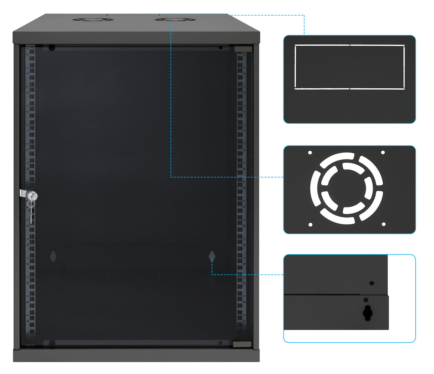 15U 19" Wall Mount Network Cabinet, Basic Line, 560 mm Depth, Black Image 9