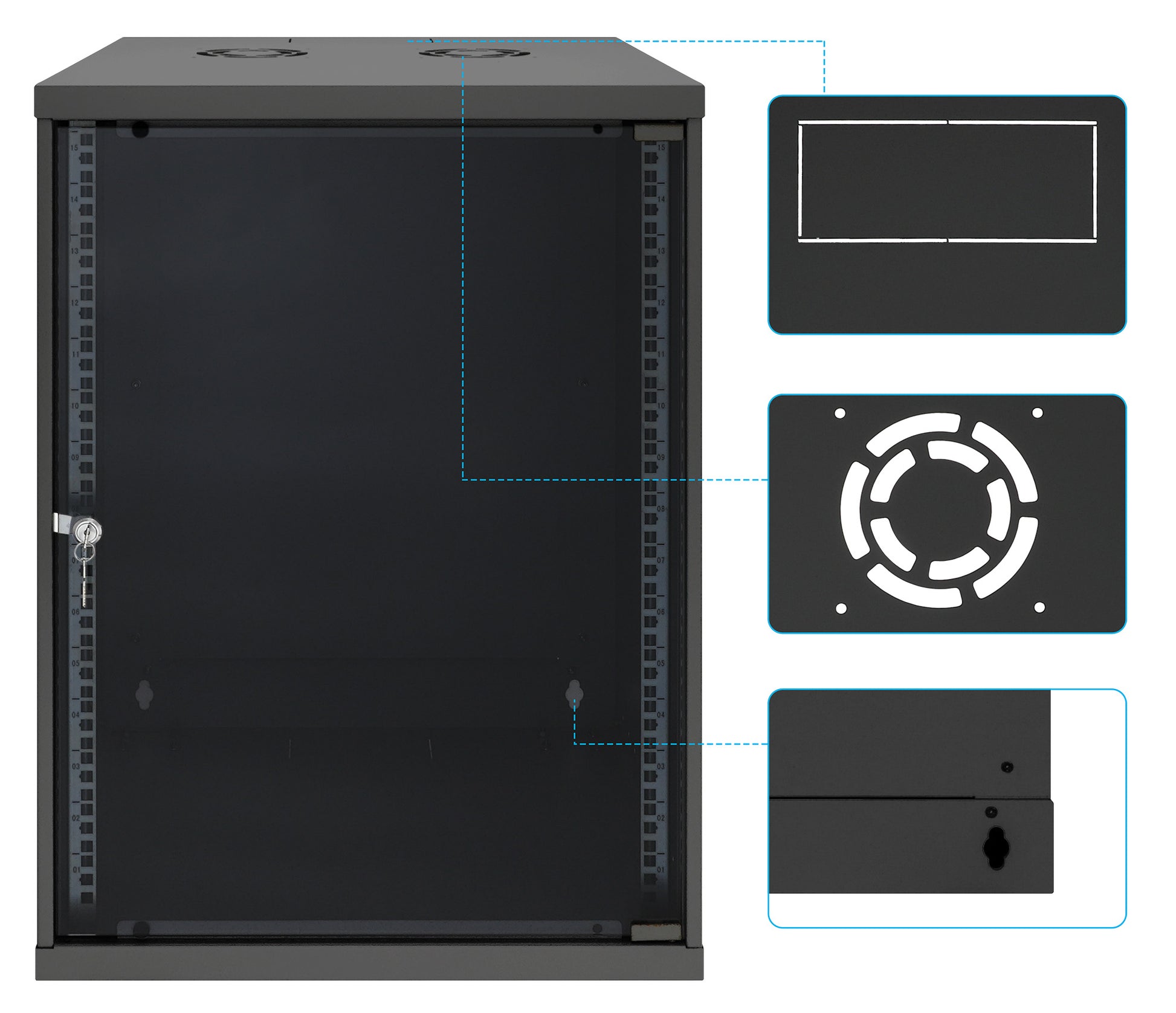15U 19" Wall Mount Network Cabinet, Basic Line, 560 mm Depth, Black Image 9