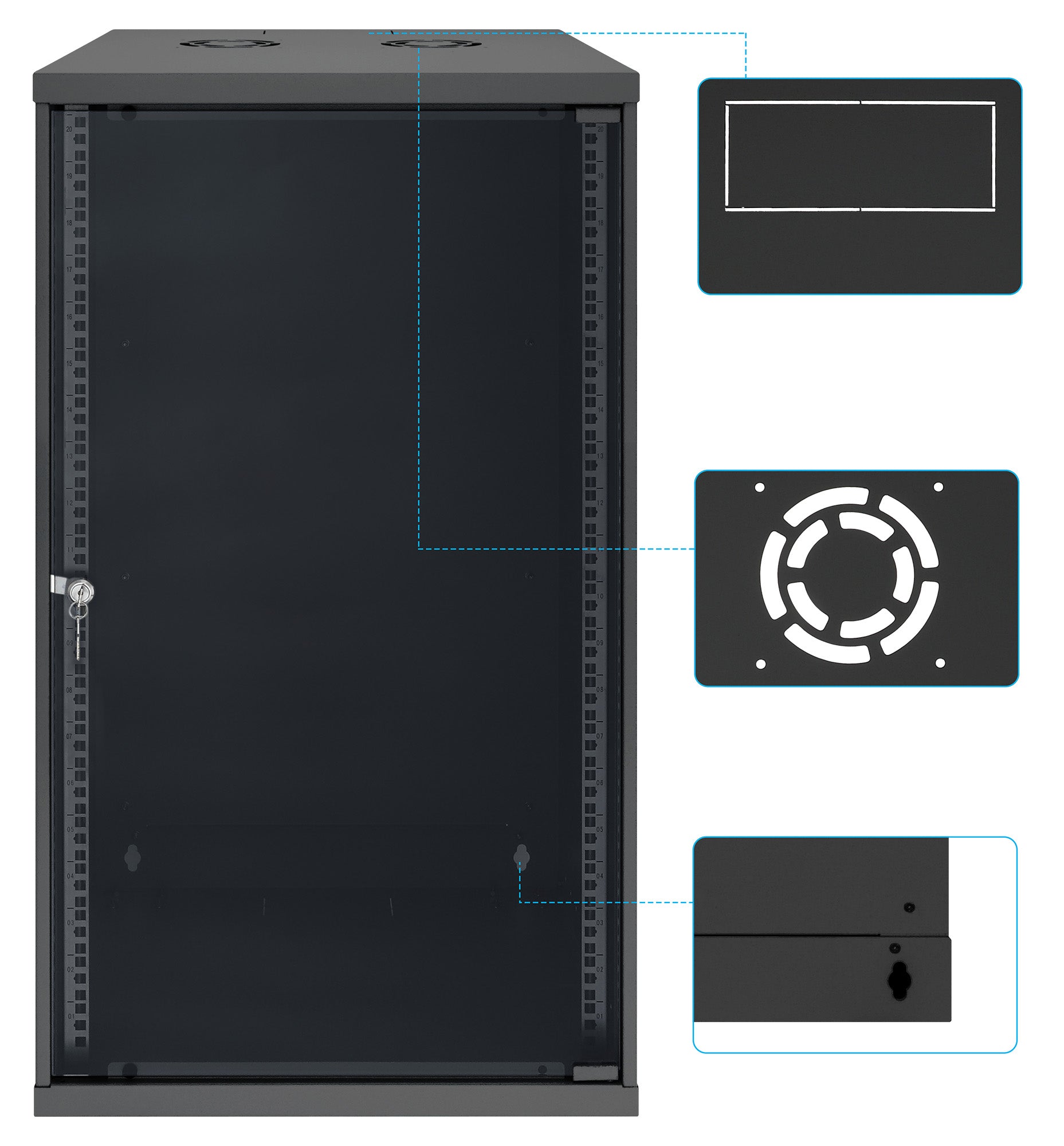 20U 19" Wall Mount Network Cabinet, Basic Line, 560 mm Depth, Black Image 9