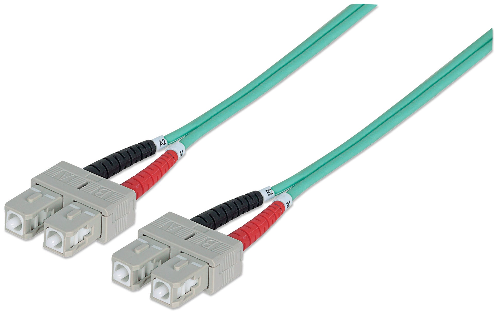2 m SC to SC UPC Fiber Optic Patch Cable, 3.0 mm, Duplex, LSZH, OM3 Multimode, Aqua Image 1