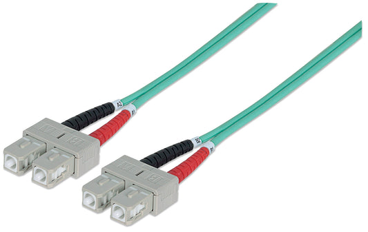 2 m SC to SC UPC Fiber Optic Patch Cable, 3.0 mm, Duplex, LSZH, OM3 Multimode, Aqua Image 1