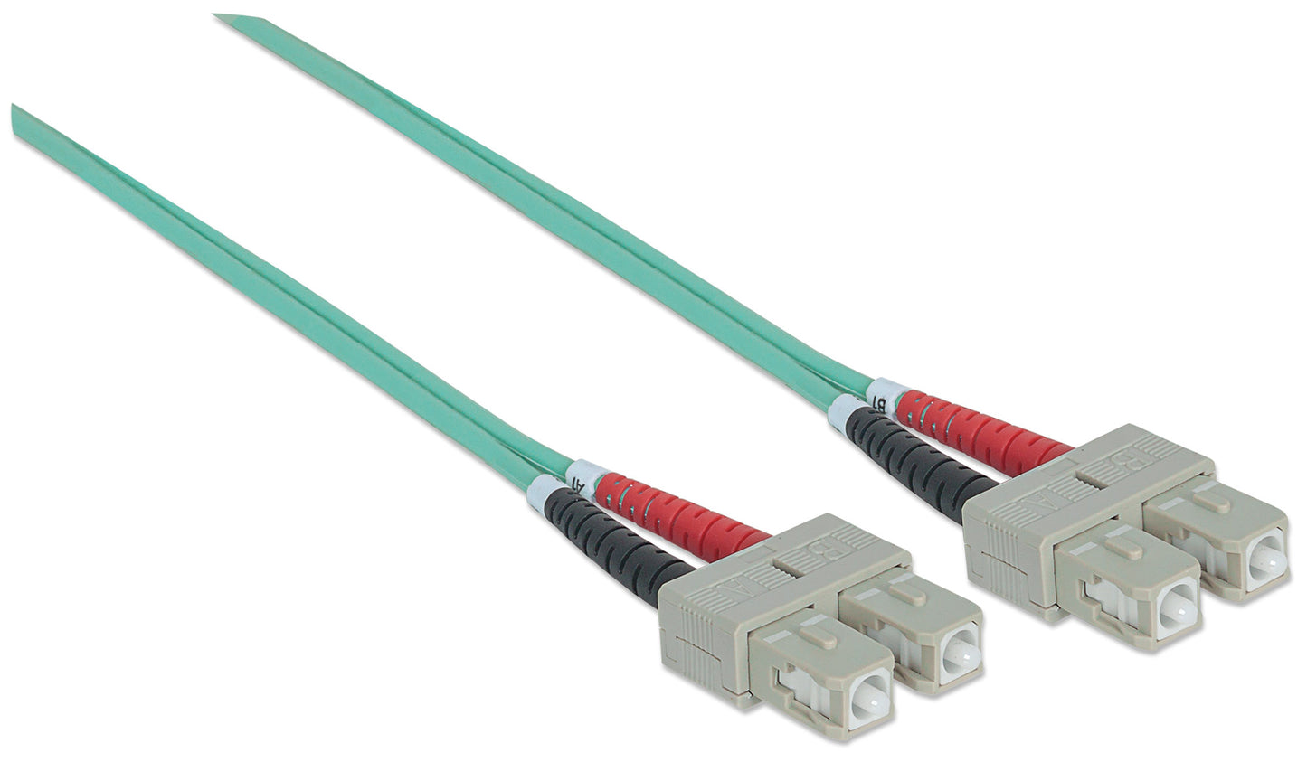 5 m SC to SC UPC Fiber Optic Patch Cable, 3.0 mm, Duplex, LSZH, OM3 Multimode, Aqua Image 3