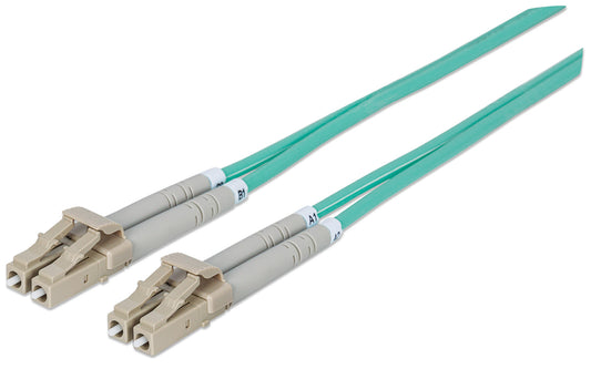 1 m LC to LC UPC Fiber Optic Patch Cable, 3.0 mm, Duplex, LSZH, OM3 Multimode, Aqua Image 1