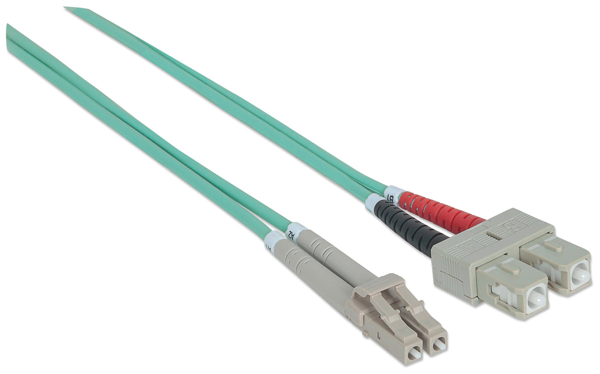1 m LC to SC UPC Fiber Optic Patch Cable, 3.0 mm, Duplex, LSZH, OM3 Multimode, Aqua Image 3