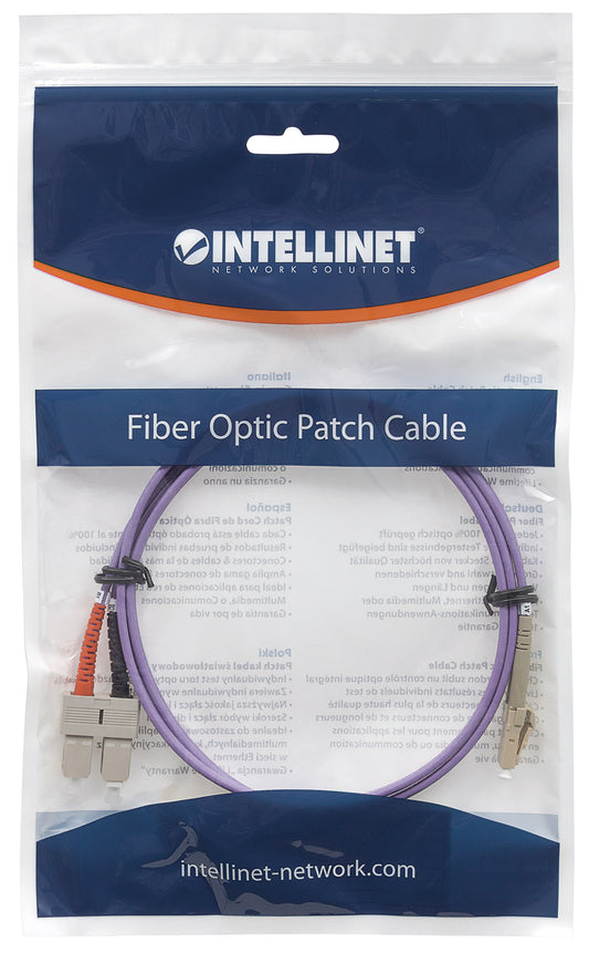 3 m LC to SC UPC Fiber Optic Patch Cable, 3.0 mm, Duplex, LSZH, OM4 Multimode, Violet Packaging Image 2