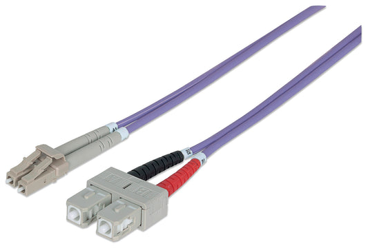 3 m LC to SC UPC Fiber Optic Patch Cable, 3.0 mm, Duplex, LSZH, OM4 Multimode, Violet Image 1
