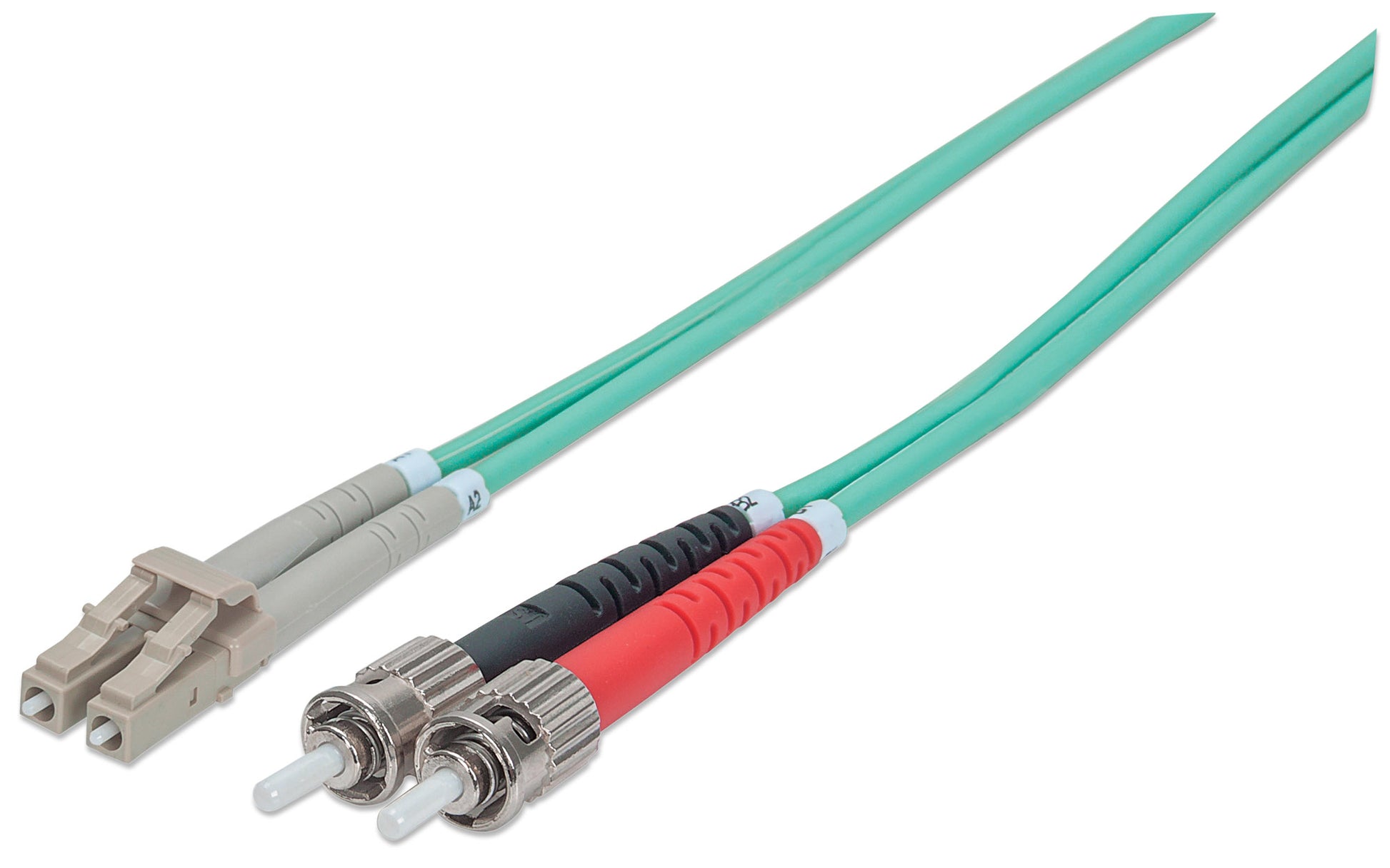 2 m LC to ST UPC Fiber Optic Patch Cable, 3.0 mm, Duplex, LSZH, OM3 Multimode, Aqua Image 1