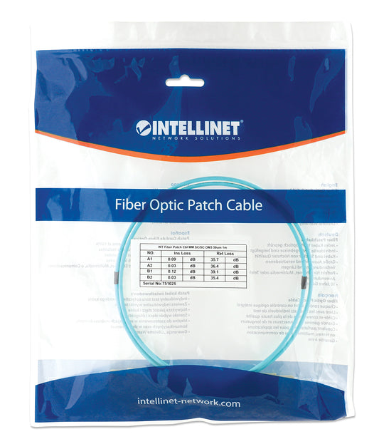 1 m SC to SC UPC Fiber Optic Patch Cable, 3.0 mm, Duplex, LSZH, OM3 Multimode, Aqua Packaging Image 2