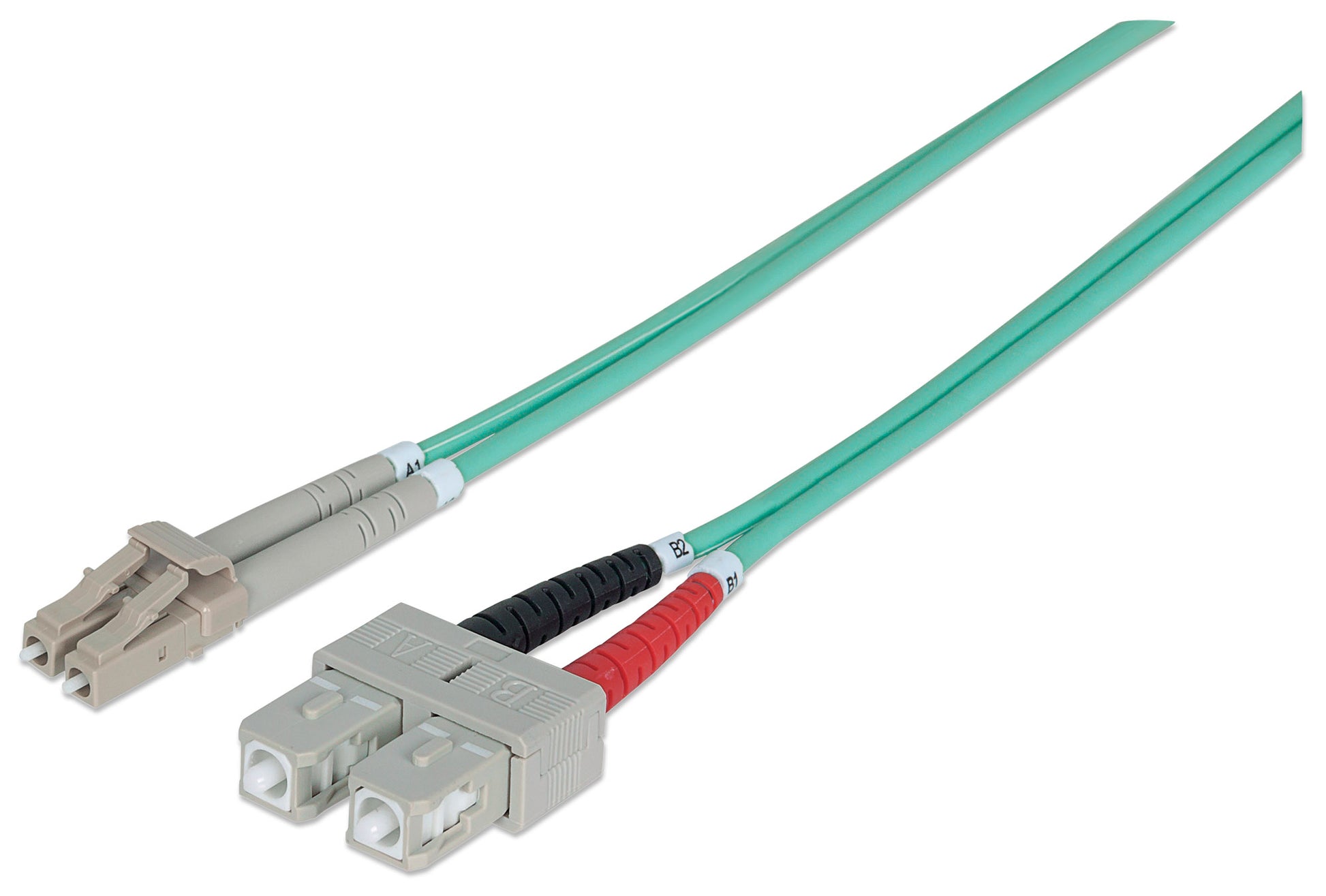 5 m LC to SC UPC Fiber Optic Patch Cable, 3.0 mm, Duplex, LSZH, OM3 Multimode, Aqua Image 1