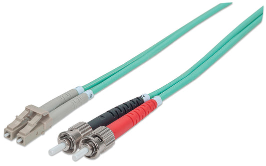 1 m LC to ST UPC Fiber Optic Patch Cable, 3.0 mm, Duplex, LSZH, OM3 Multimode, Aqua Image 1