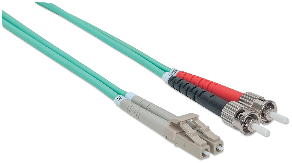 1 m LC to ST UPC Fiber Optic Patch Cable, 3.0 mm, Duplex, LSZH, OM3 Multimode, Aqua Image 3