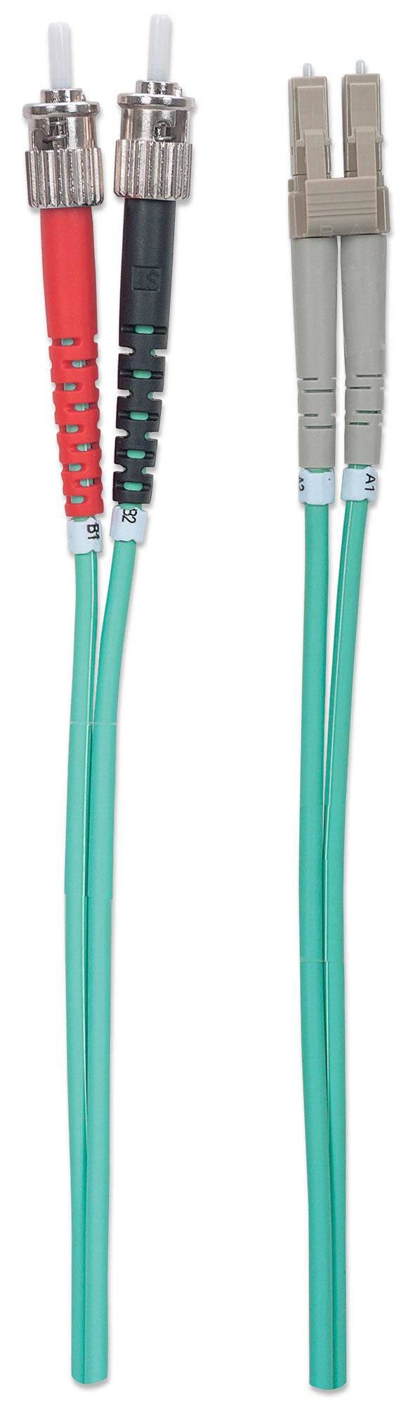 1 m LC to ST UPC Fiber Optic Patch Cable, 3.0 mm, Duplex, LSZH, OM3 Multimode, Aqua Image 5