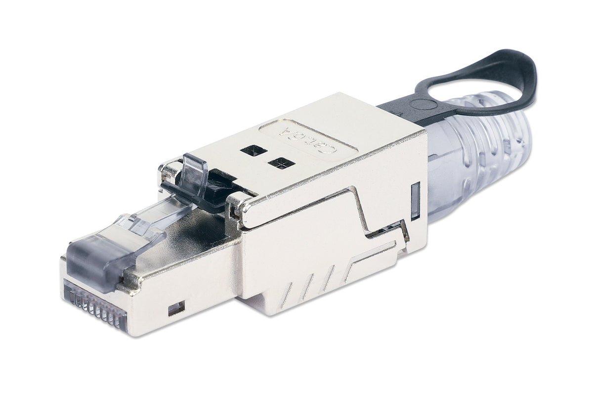 Cat6a 10G Shielded Toolless RJ45 Modular Field Termination Plug with Pull-ring Release Image 1