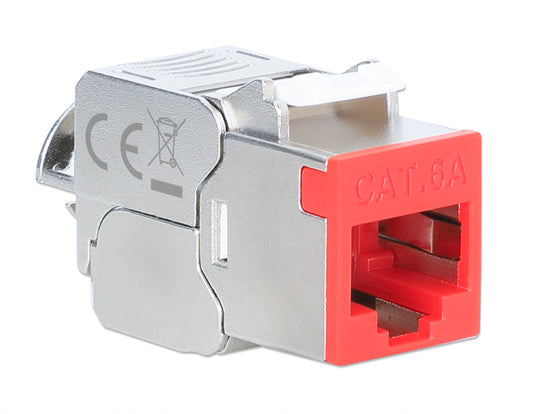 Cat6a 10G Shielded Toolless Slim Keystone Jack, Red Image 2