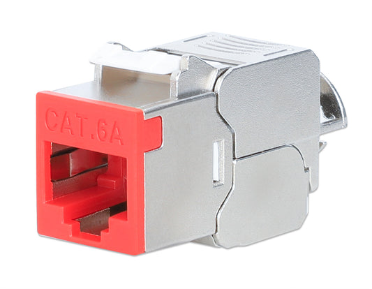 Cat6a 10G Shielded Toolless Slim Keystone Jack, Red Image 1