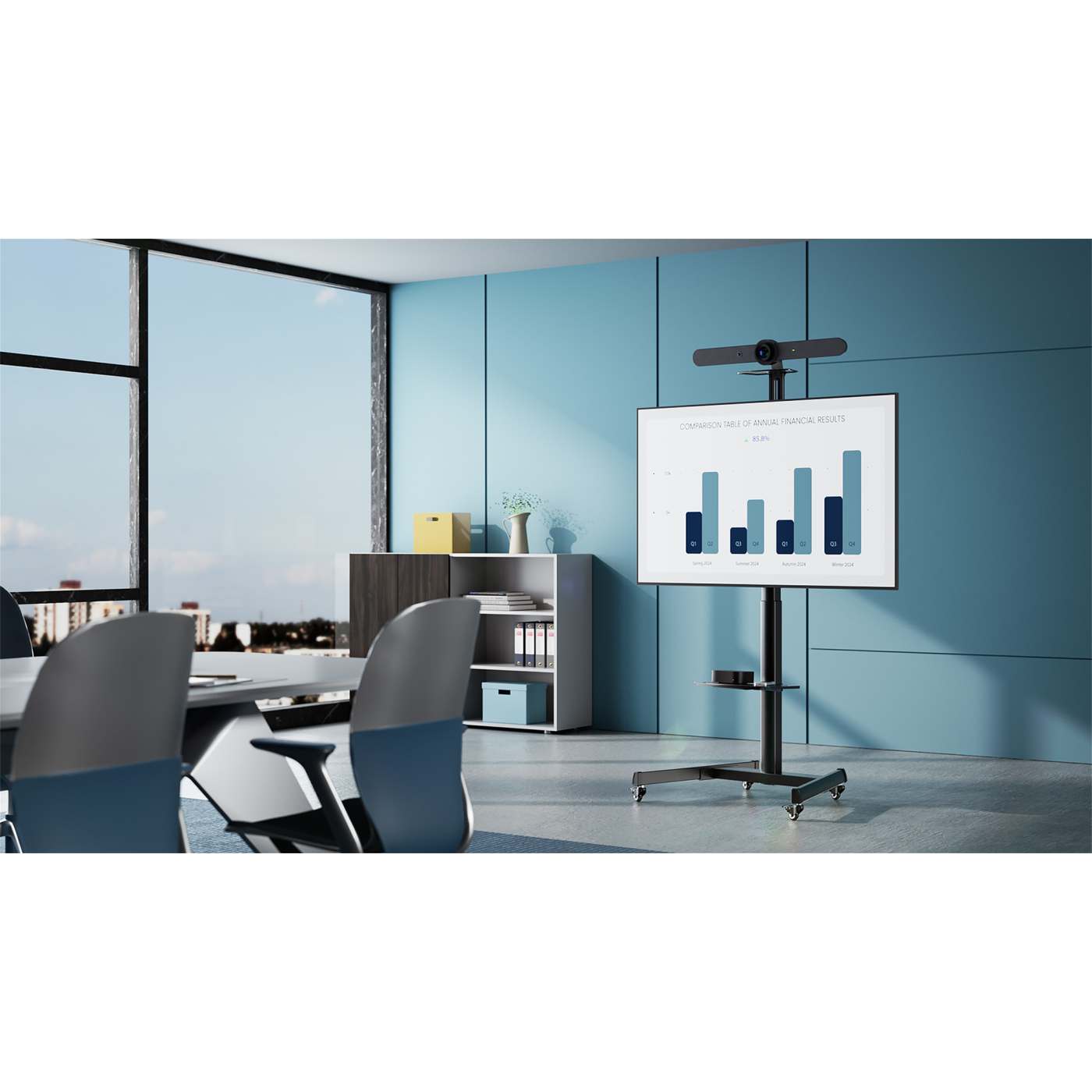 Multimedia TV Cart with Tool-Free Height Adjustment, for 37" to 86" Displays Image 3