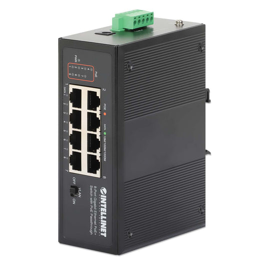 PoE-Powered 8-Port Gigabit Ethernet PoE+ Industrial Switch with PoE Passthrough Image 1