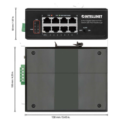 PoE-Powered 8-Port Gigabit Ethernet PoE+ Industrial Switch with PoE Passthrough Image 7