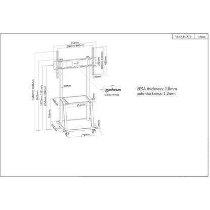 Ultra Heavy-Duty Height-Adjustable TV Cart Image 7