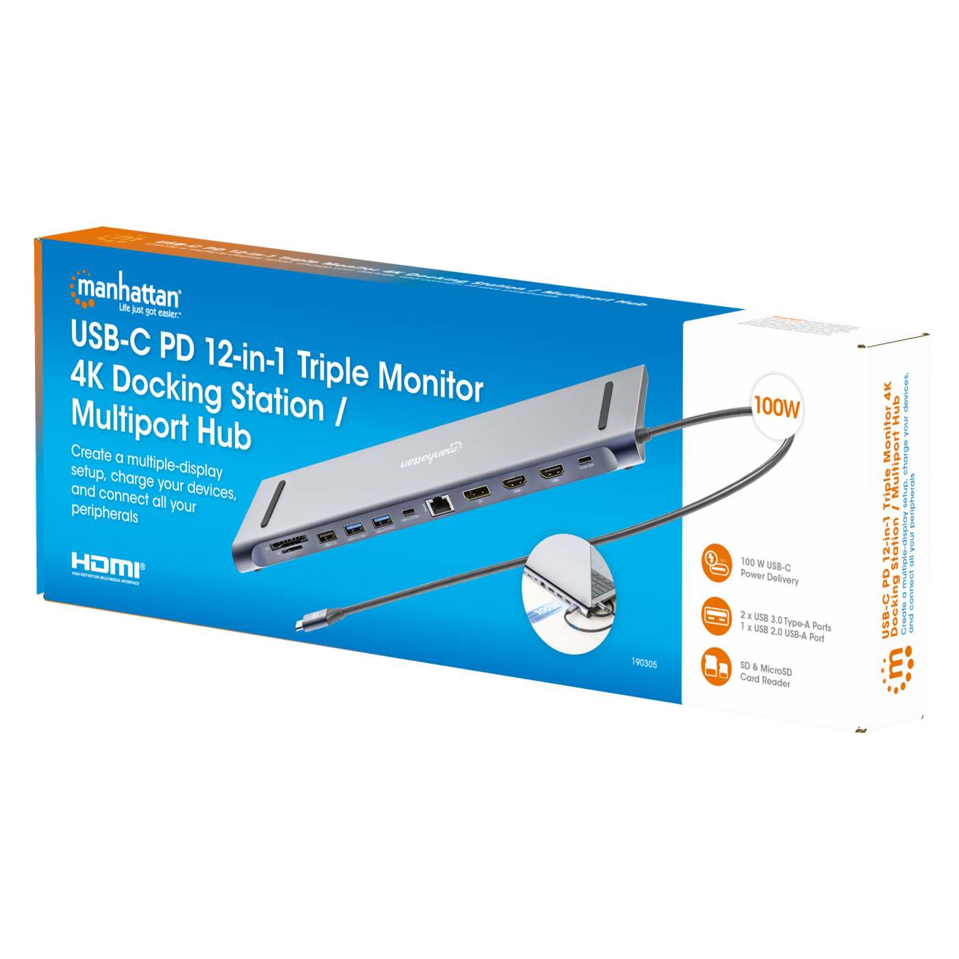 USB-C PD 12-in-1 Triple Monitor 4K Docking Station / Multiport Hub Packaging Image 2